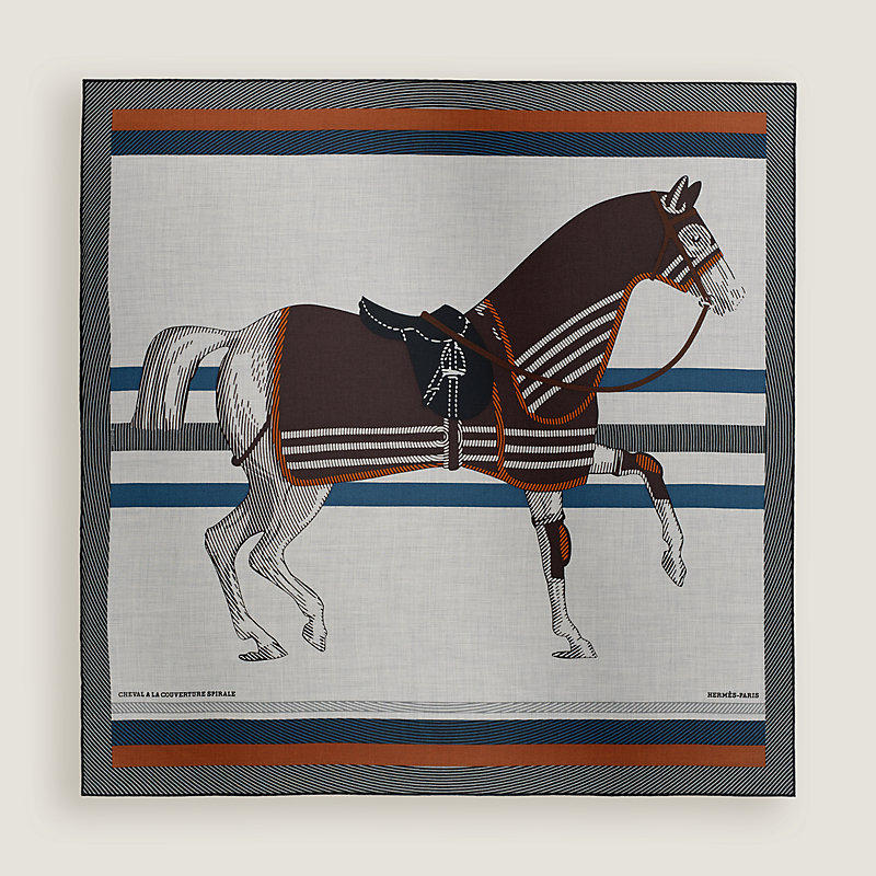 Lenço 100 Cheval à la Couverture Spirale - Bege | Hermès Brasil